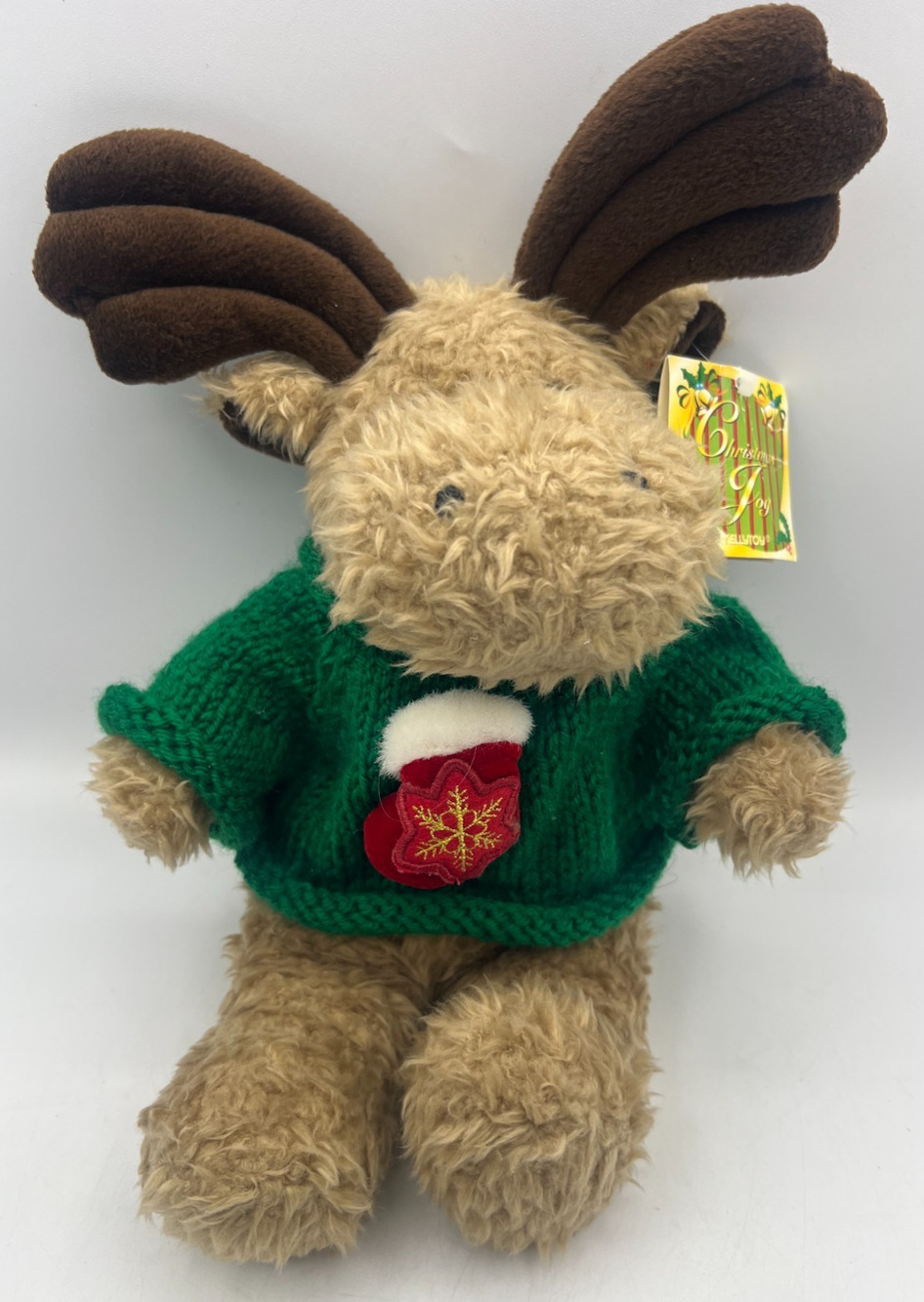 Kellytoy Christmas Joy Moose Plush 14" Green Sweater Stocking Holiday Reindeer